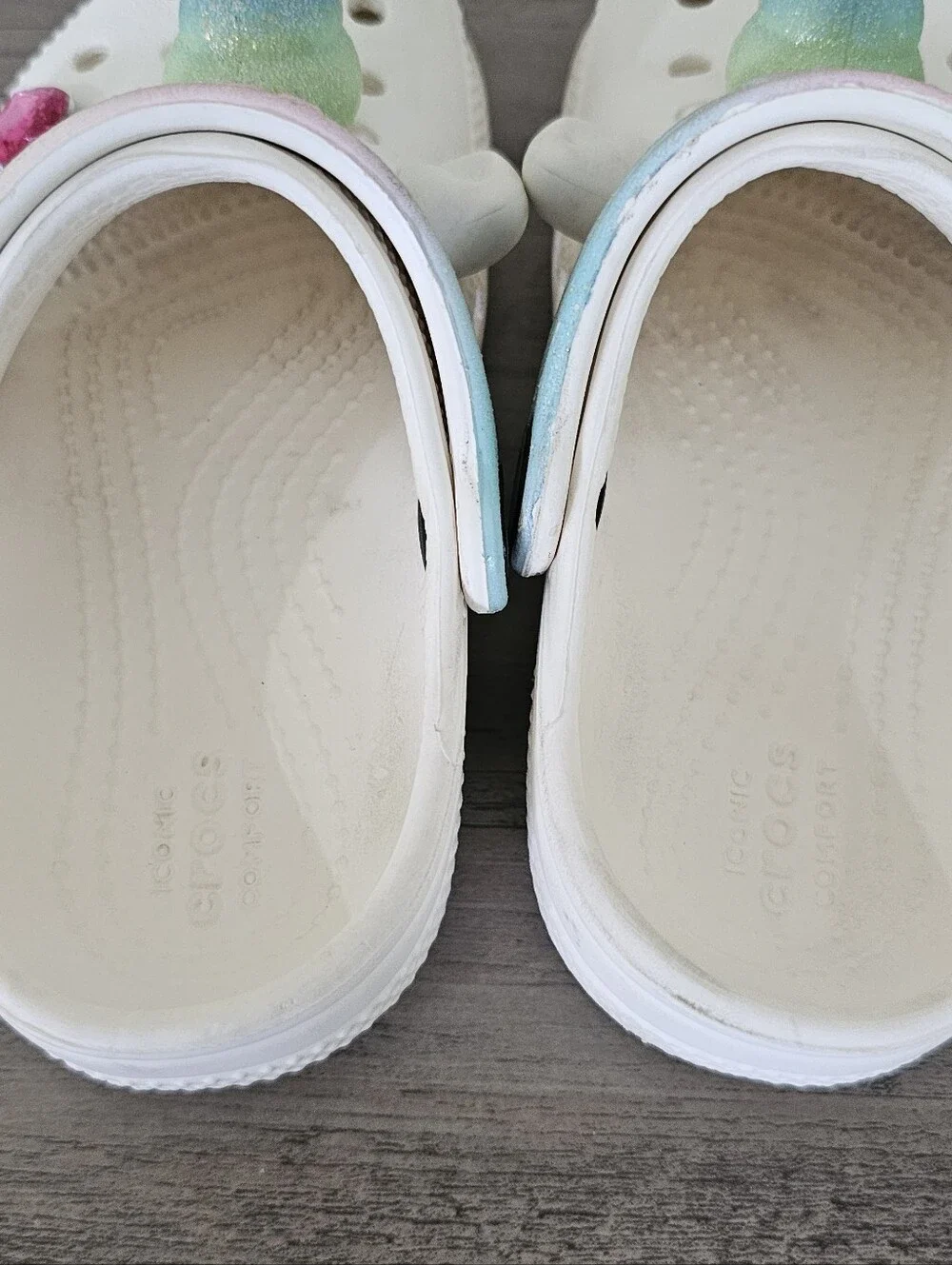 CROCS Kids White Unicorn Clogs Pastel Rainbow Horn Pink Heart Gems C 9 Toddler